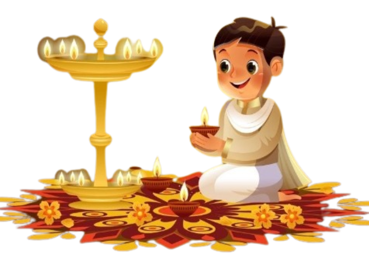 Child celebrating Diwali with diyas